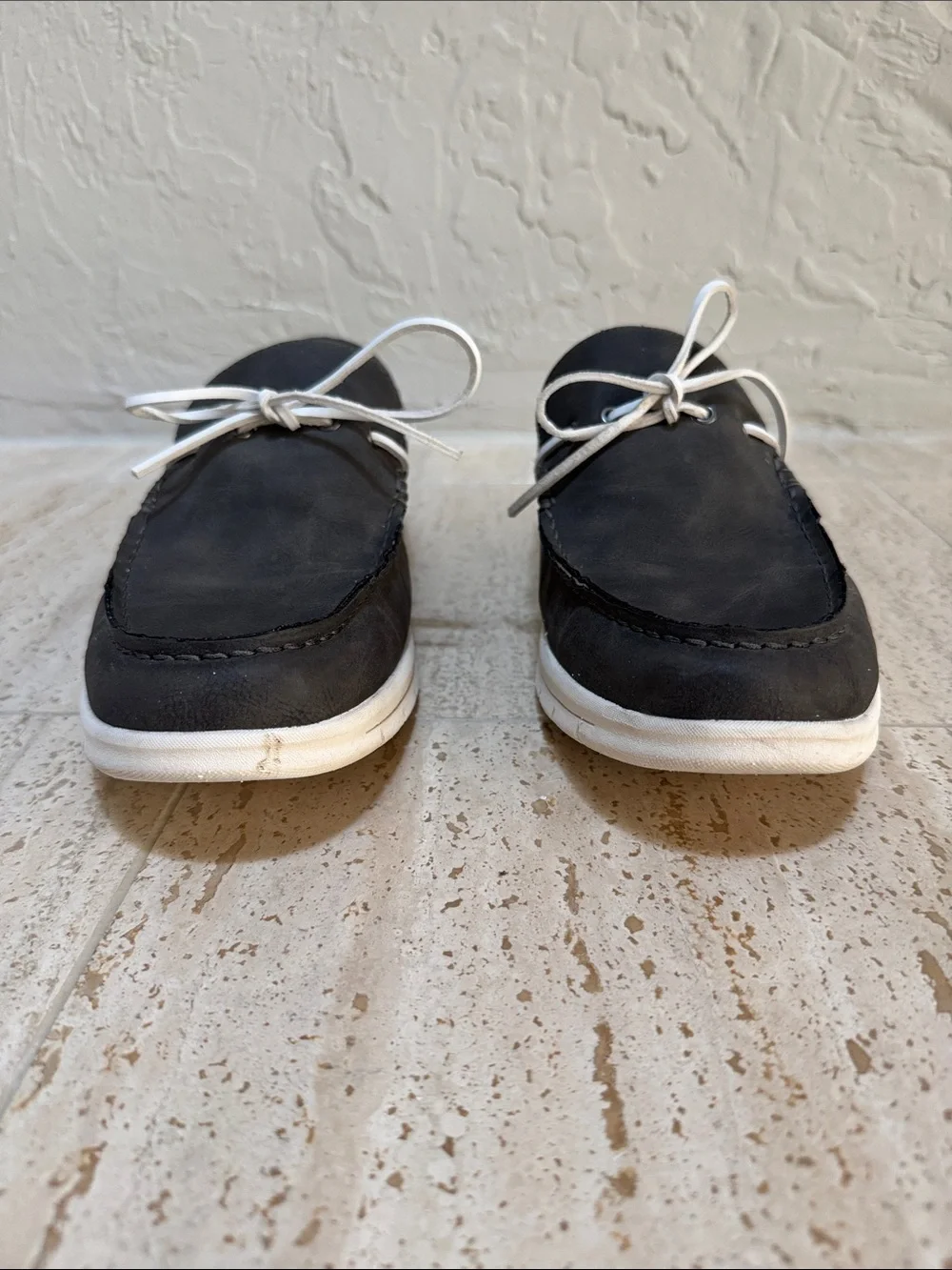 Crown Vintage Men's Navy Boat Shoes with White Laces